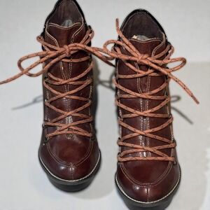 River Island Womens Brown Leather Lace Up Platform Ankle Boots Size 38/5